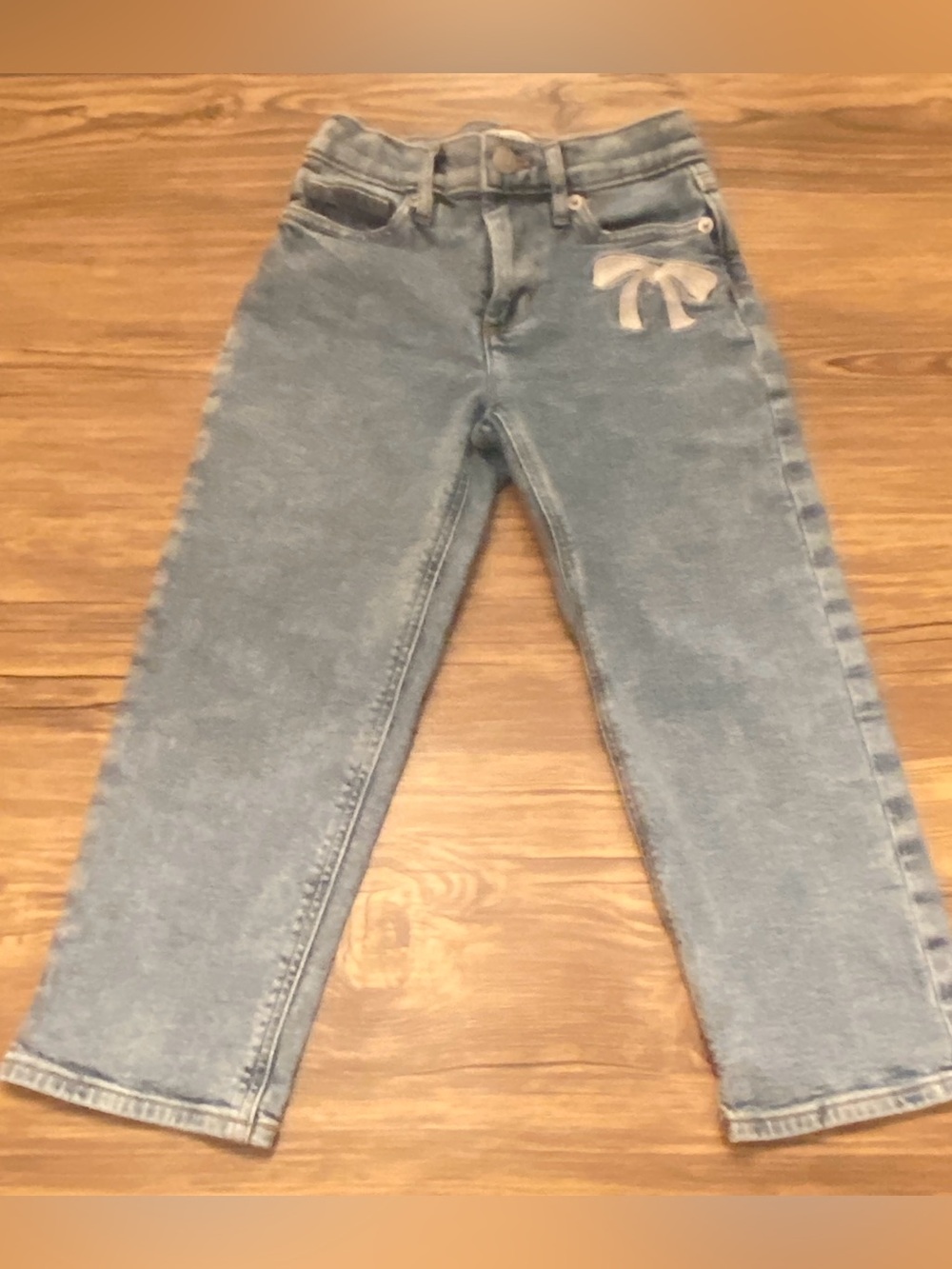 Crewcuts Girls Bow Embroidered Straight Leg Jeans Light Wash Size 6 EUC